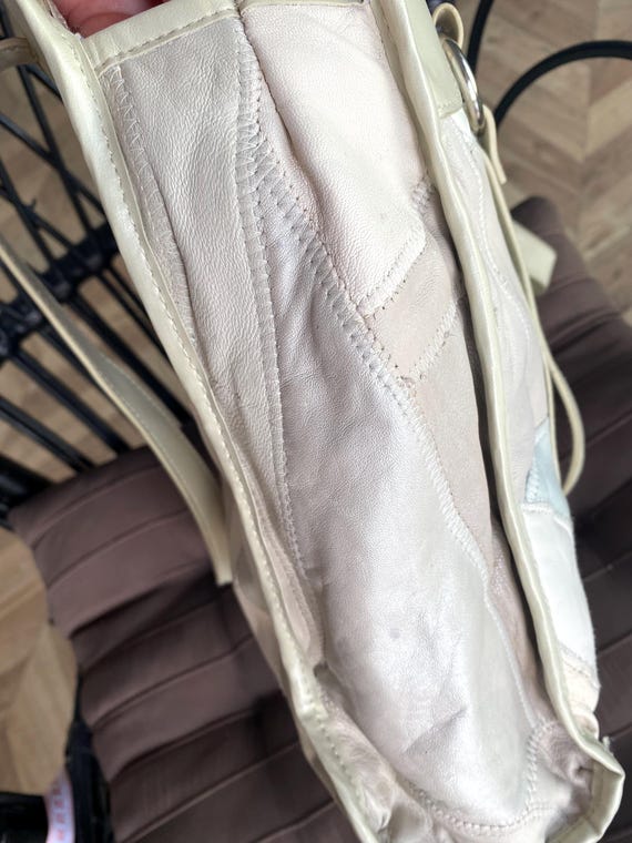 Beige Patchwork Tote Bag – Large Leather Style Sh… - image 10