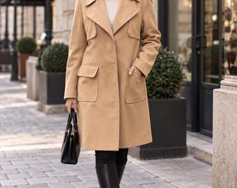 Women's Beige Trench Coat US 8 UK 12 EU 40 Classic Long Coat Minimalist City Style