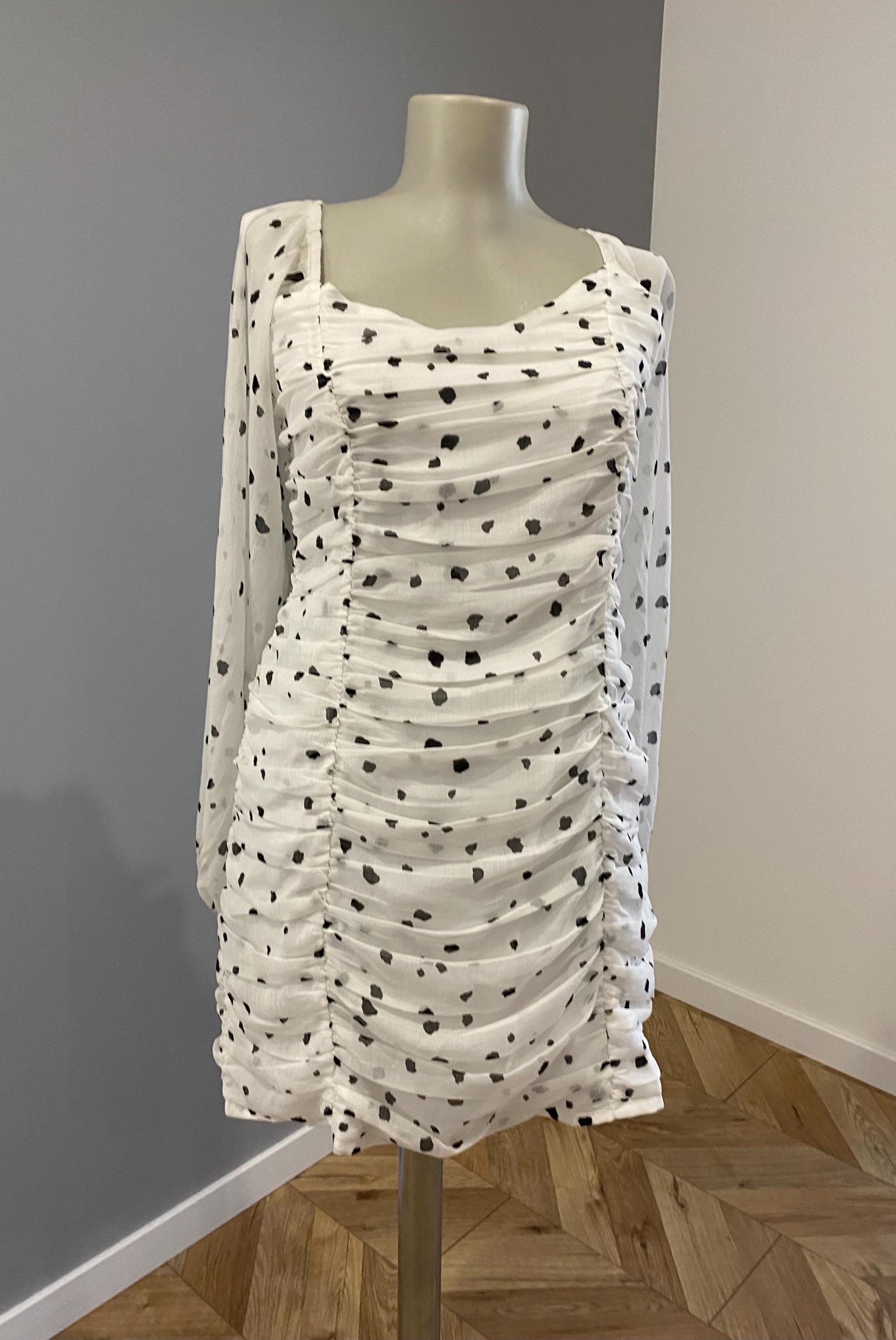 white polka dot ruched dress White Polka Dot Ruched Strapless Maxi Dress