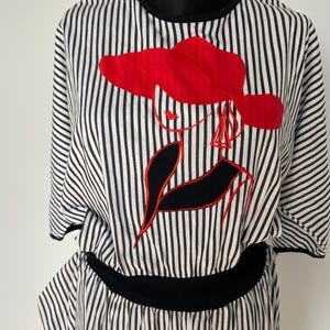 Black & White Cotton Women&#39;s Coveralls: Vintage One-Piece Jumpsuit, Size L