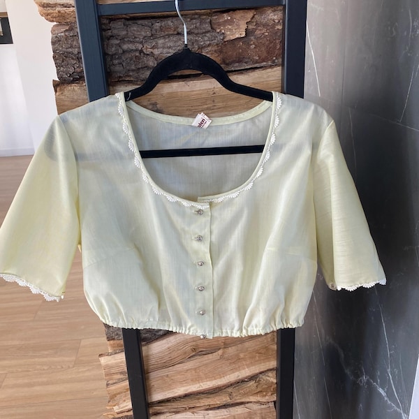 Vintage Beige Dirndl Crop Top – Folklore Festival Bluse Oktoberfest Größe XL