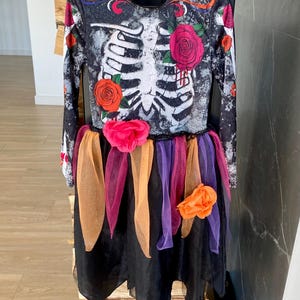 Colorful Skeleton Dress for Kids – 7–8 Years (122–128 cm) – Halloween Tutu Dress – Day of the Dead Inspired Outfit