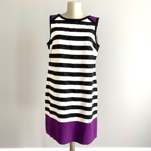 Vintage 80s Striped Linen Dress, Size 14
