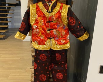 Kids Traditional Chinese Tang Suit – Winter Outfit, 3-Piece Set, Embroidered Dragon, Size 2.5–4 Years