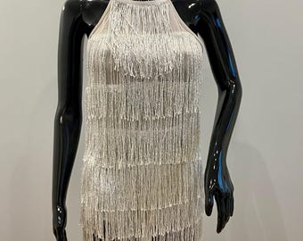 Silver Fringe Bodysuit: 1920s Gatsby Dance Costume, Open Back - EUR 34 / US 2