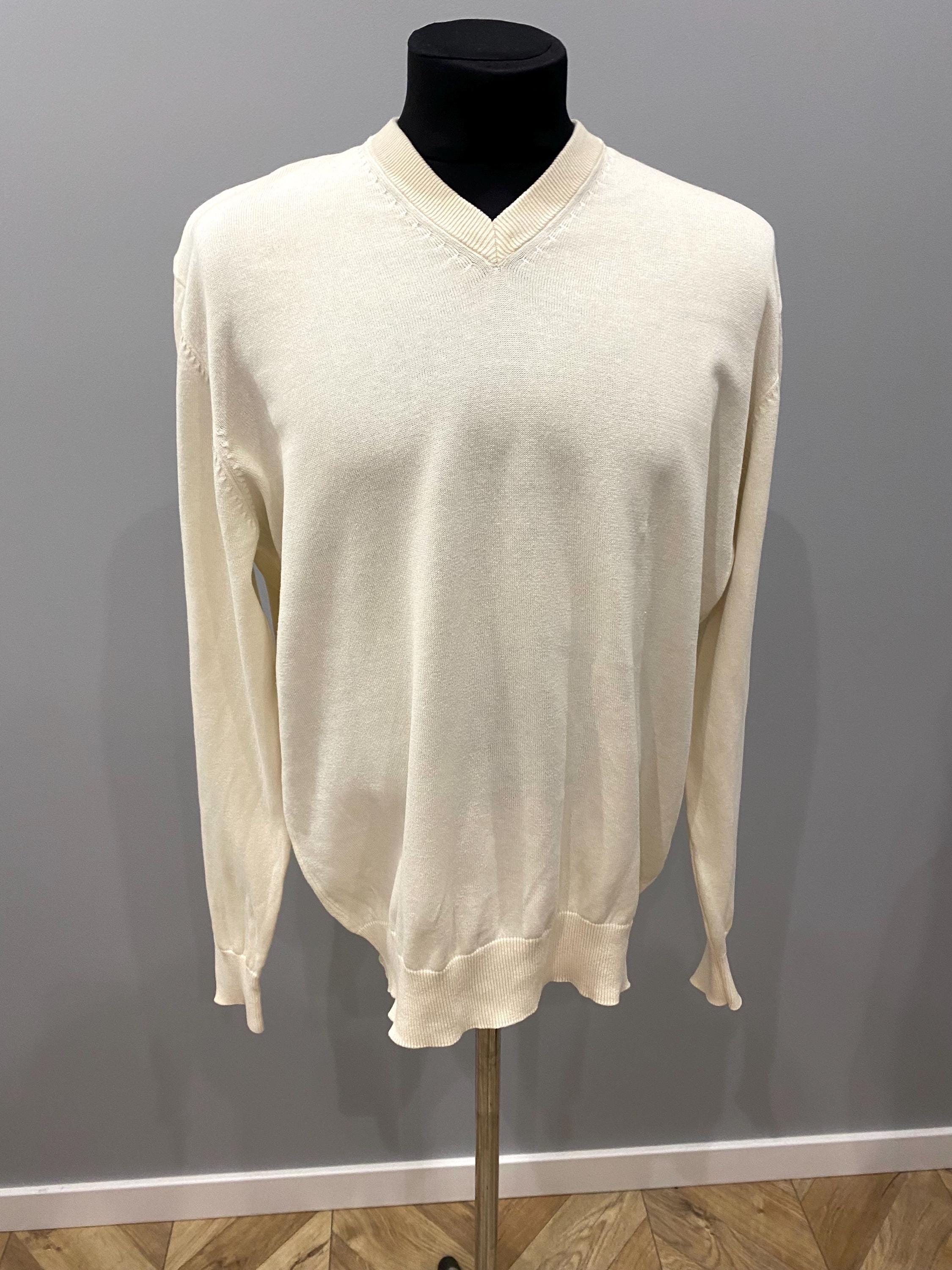 Hanbury Men's Fashion – Classic Cream Cotton Sweater, EU 52-54 / L