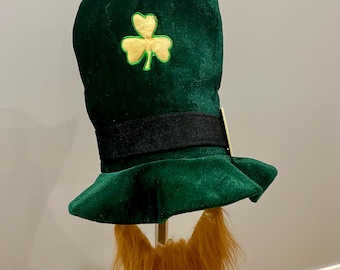 St. Patrick’s Day Green Velvet Hat with Orange Beard – Leprechaun Costume – New