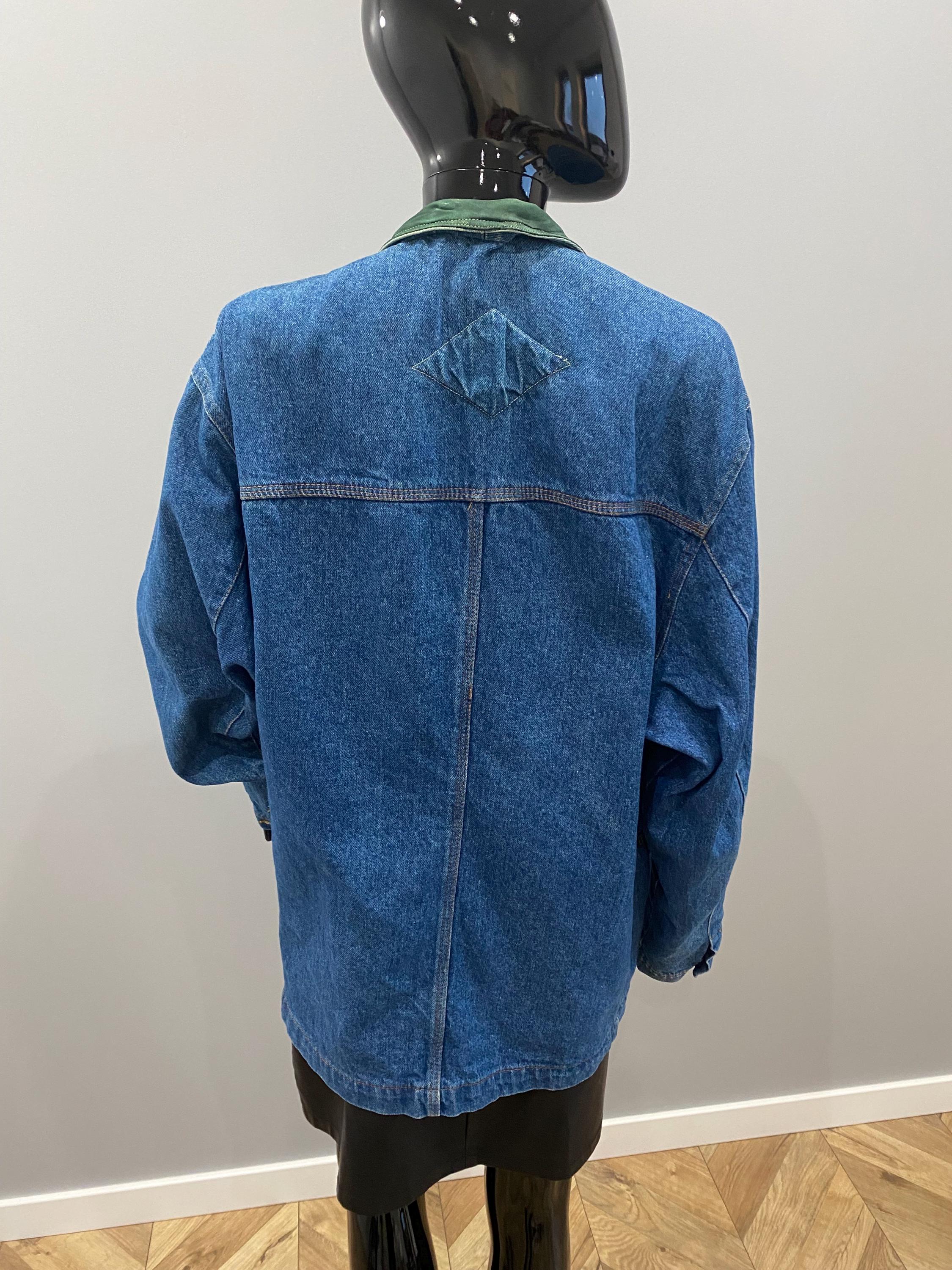 Vintage 90s Long Denim Jacket – Oversized, Stand Collar With