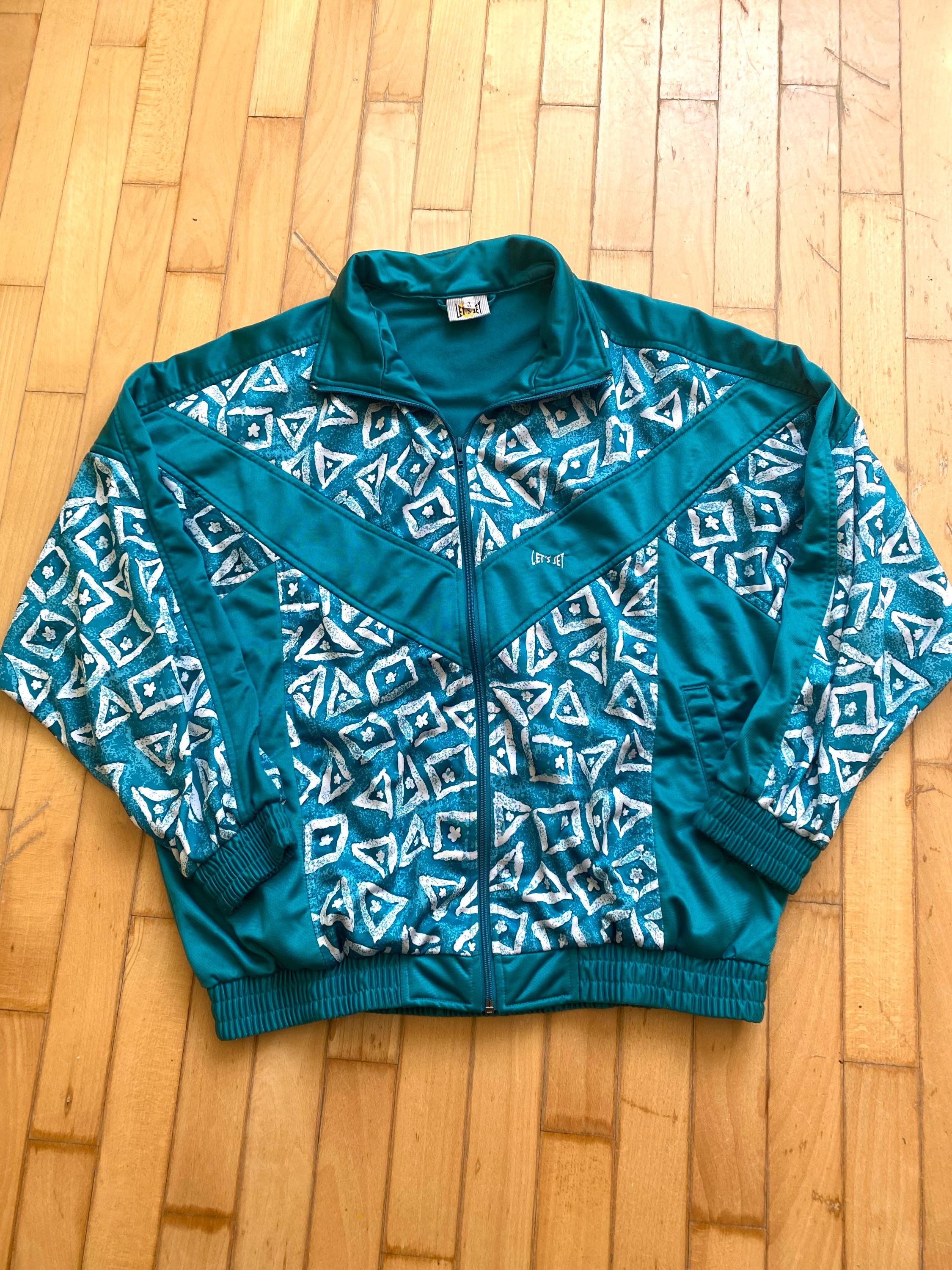 Vintage 80s Track Jacket | “let's Jet” Retro Windbreaker | Teal