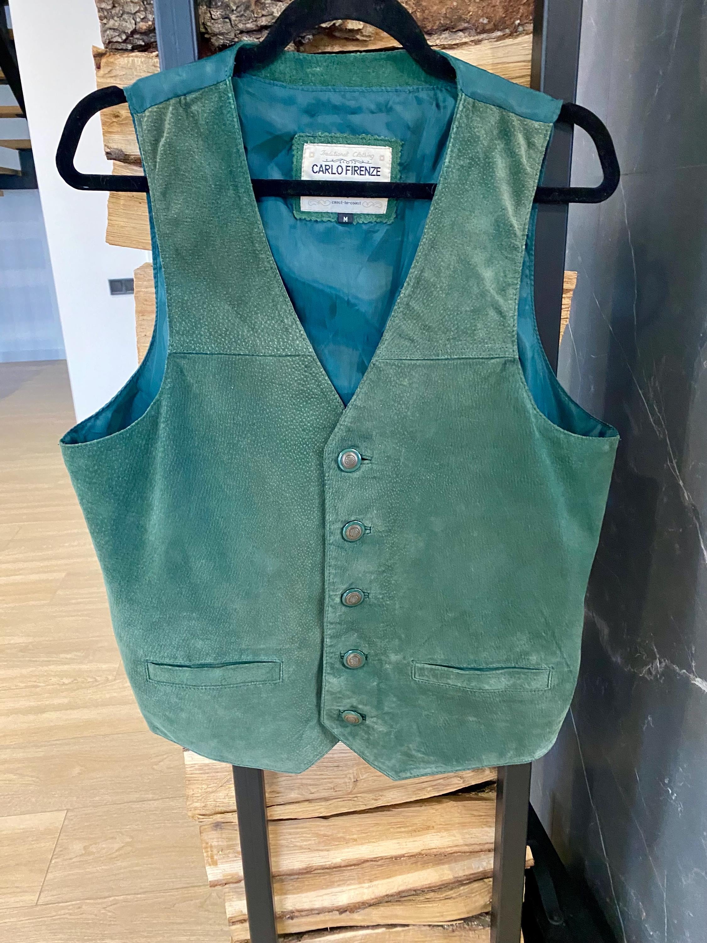 Vintage Carlo Firenze Green Suede Men's Vest – Size M, Chest 102