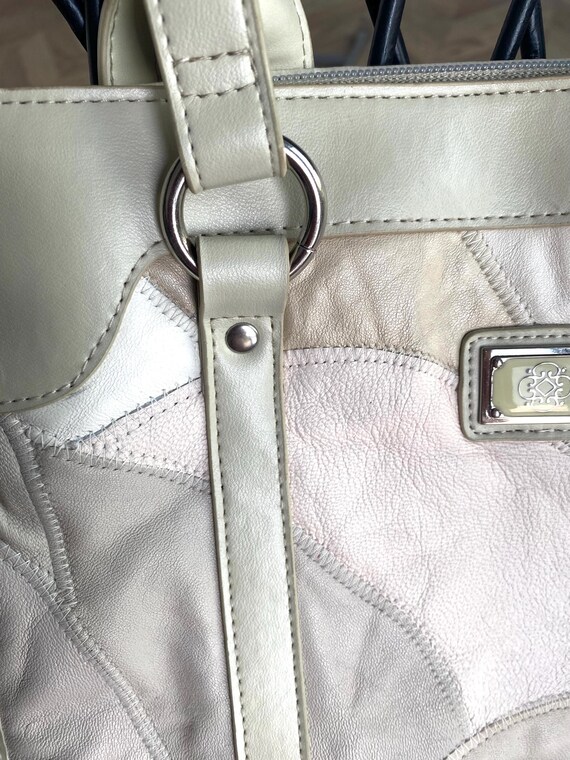 Beige Patchwork Tote Bag – Large Leather Style Sh… - image 9