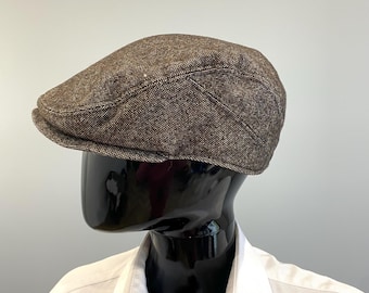 Vintage Gottmann Tweed Flat Cap Brown Wool Blend Newsboy Hat Germany Size 59 Mens Classic Eight Panel Cap