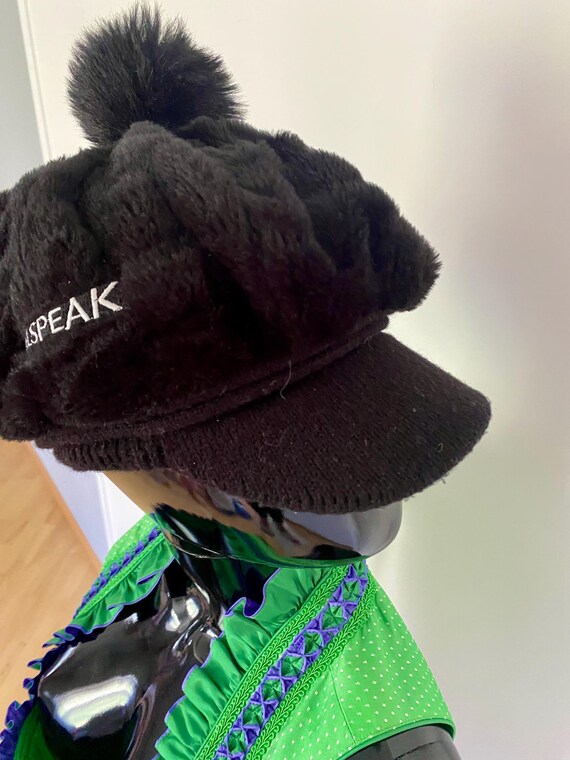 Black Plush Cap With Pom-pom | Embroidered #GIRLSPEAK | Cozy