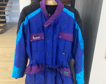 Vintage 2000s Nevada Ski Jacket Neon Blue Purple Color Block Cordura Sportswear Made in England Size XL