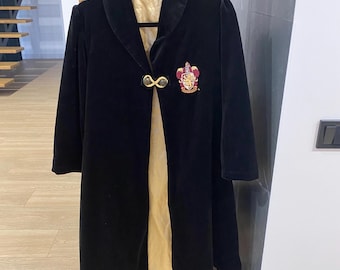 Harry Potter Kids Velvet Cloak Gold Lined Wizard Cape with Crest Costume Age 8-10
