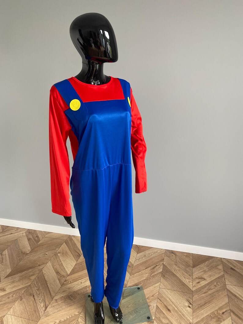 Super Mario Costume Adult Unisex S M L Blue Red Cosplay Outfit Video Game Character Fancy Dress Halloween Party Costume image 3