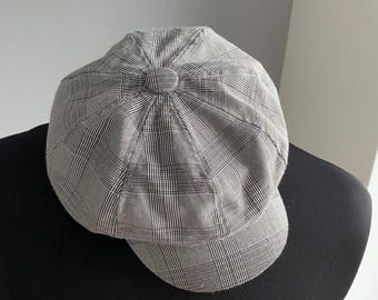 Boné de jornaleiro pied-de-poule / Padrão Príncipe de Gales | Boné vintage plano / 57-59 cm