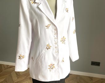 Blazer de boda con bordado floral: chaqueta de novia, blazer blanco para mujer - L