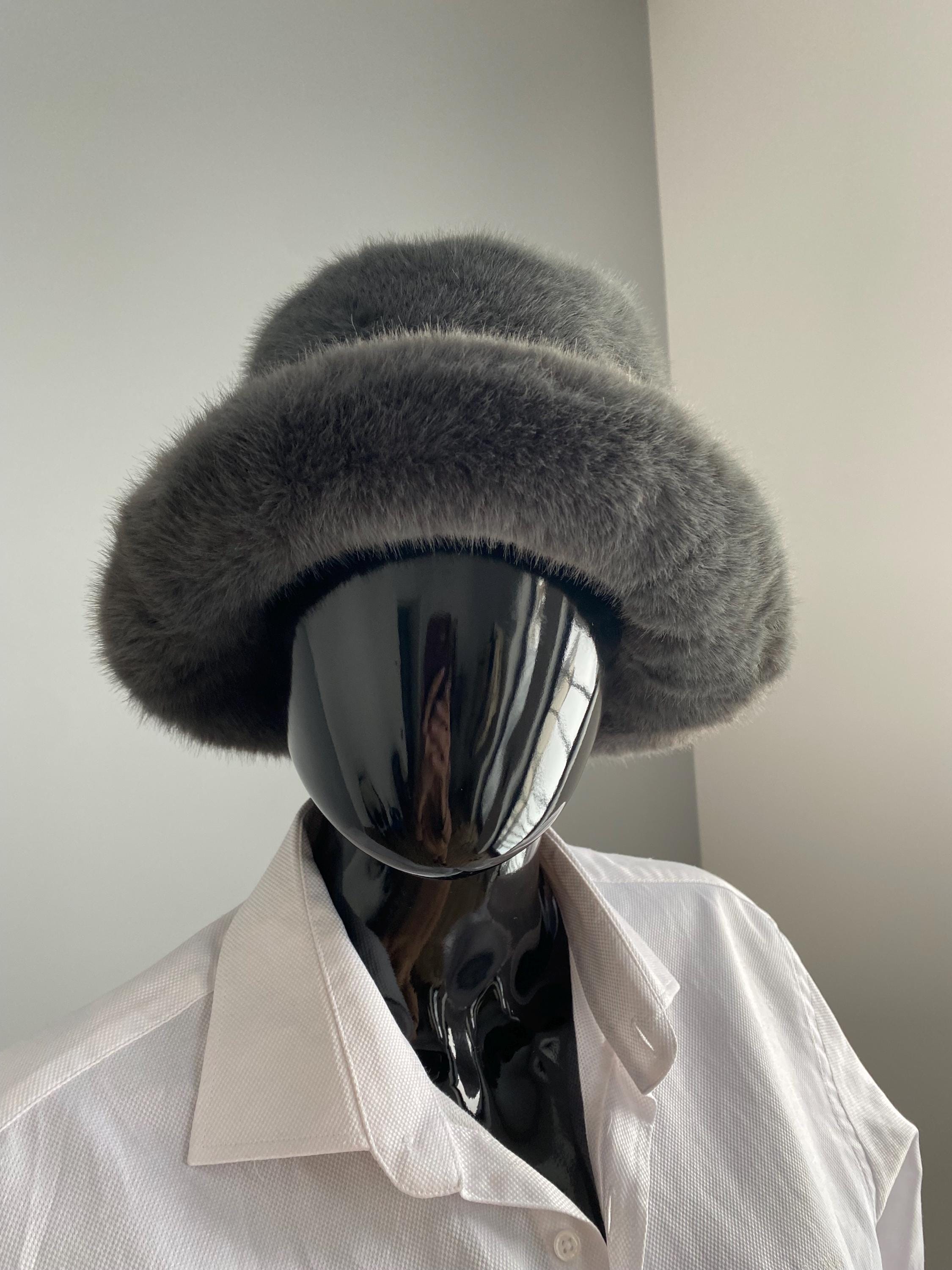 Grey Faux Mink Eco Fur Bucket Hat 58-59 Cm Winter Warm  display picture 1