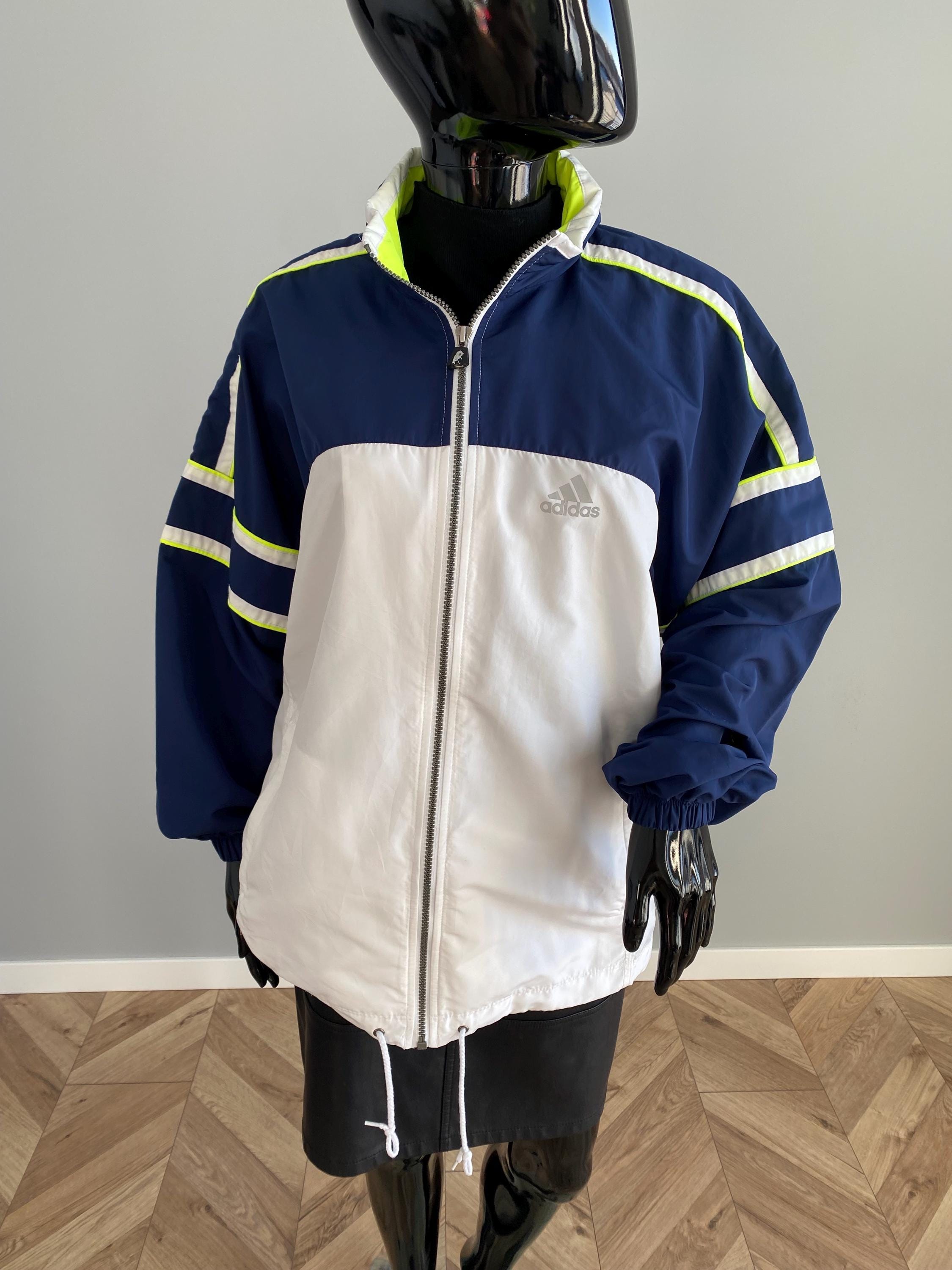 Vintage Adidas Windbreaker 90s Blue White Neon Jacket | Retro