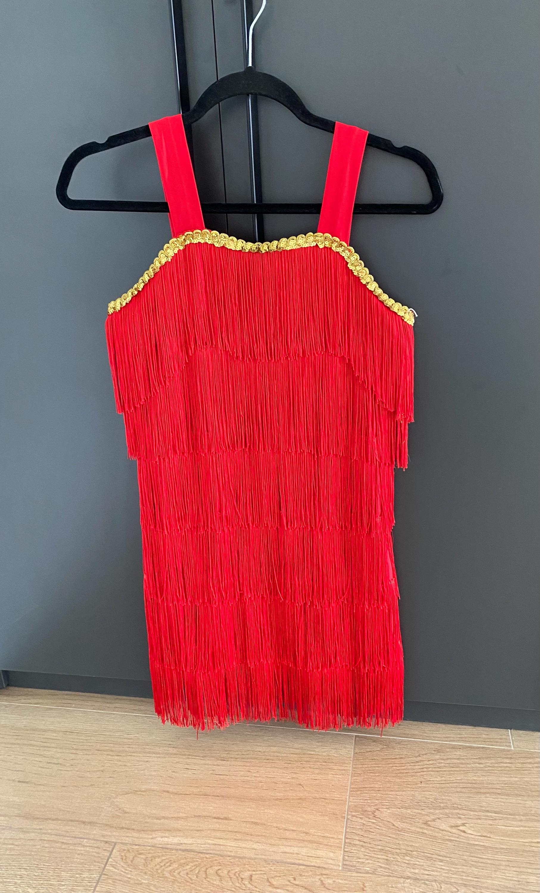 Red Flapper Dress with Gold Sequin Details - 1920s Gatsby Style, Size Xs-S