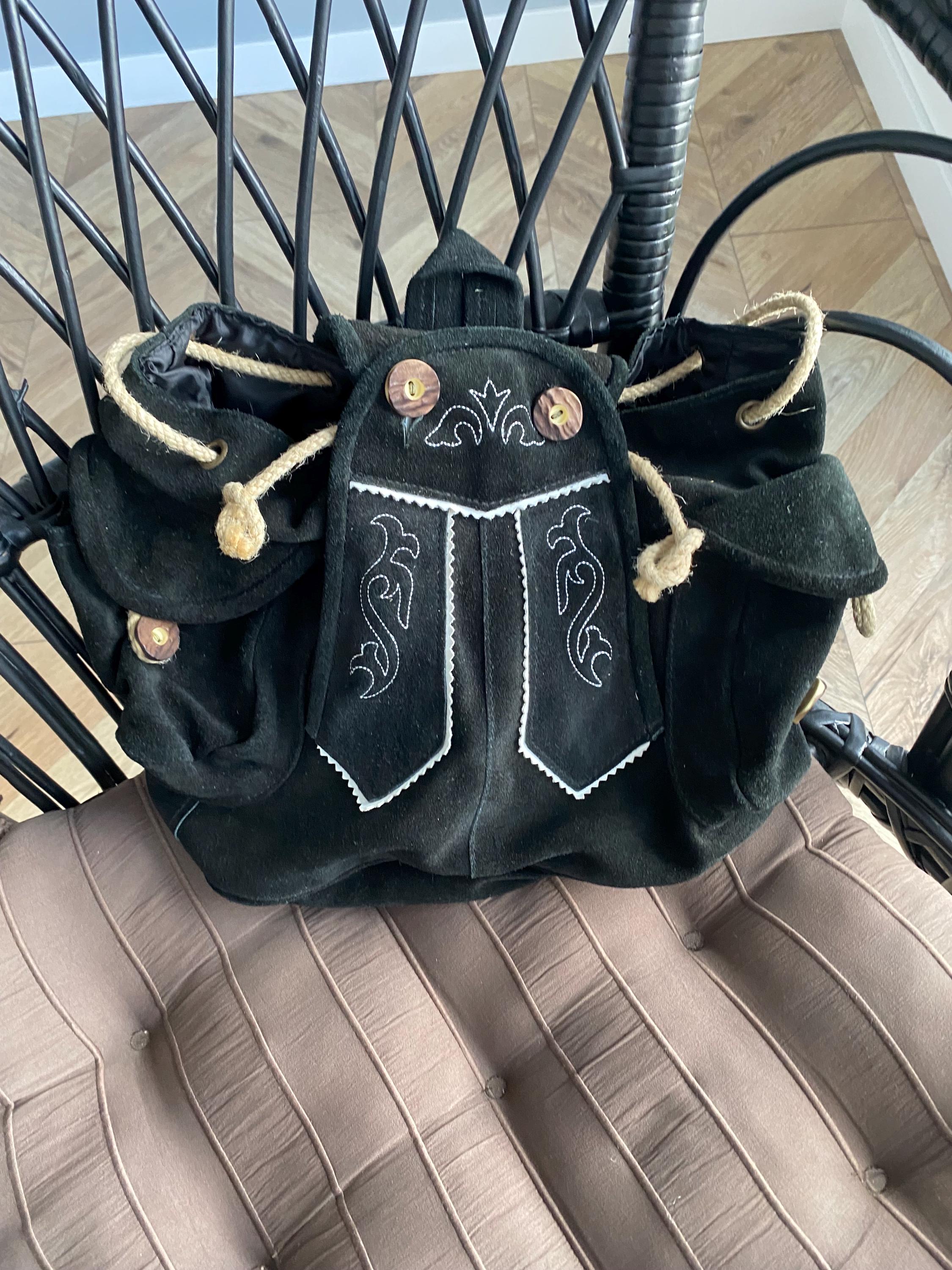 Black Suede Bavarian Style Backpack  New German Lederhosen Inspired Bag  With Embroidery - Etsy