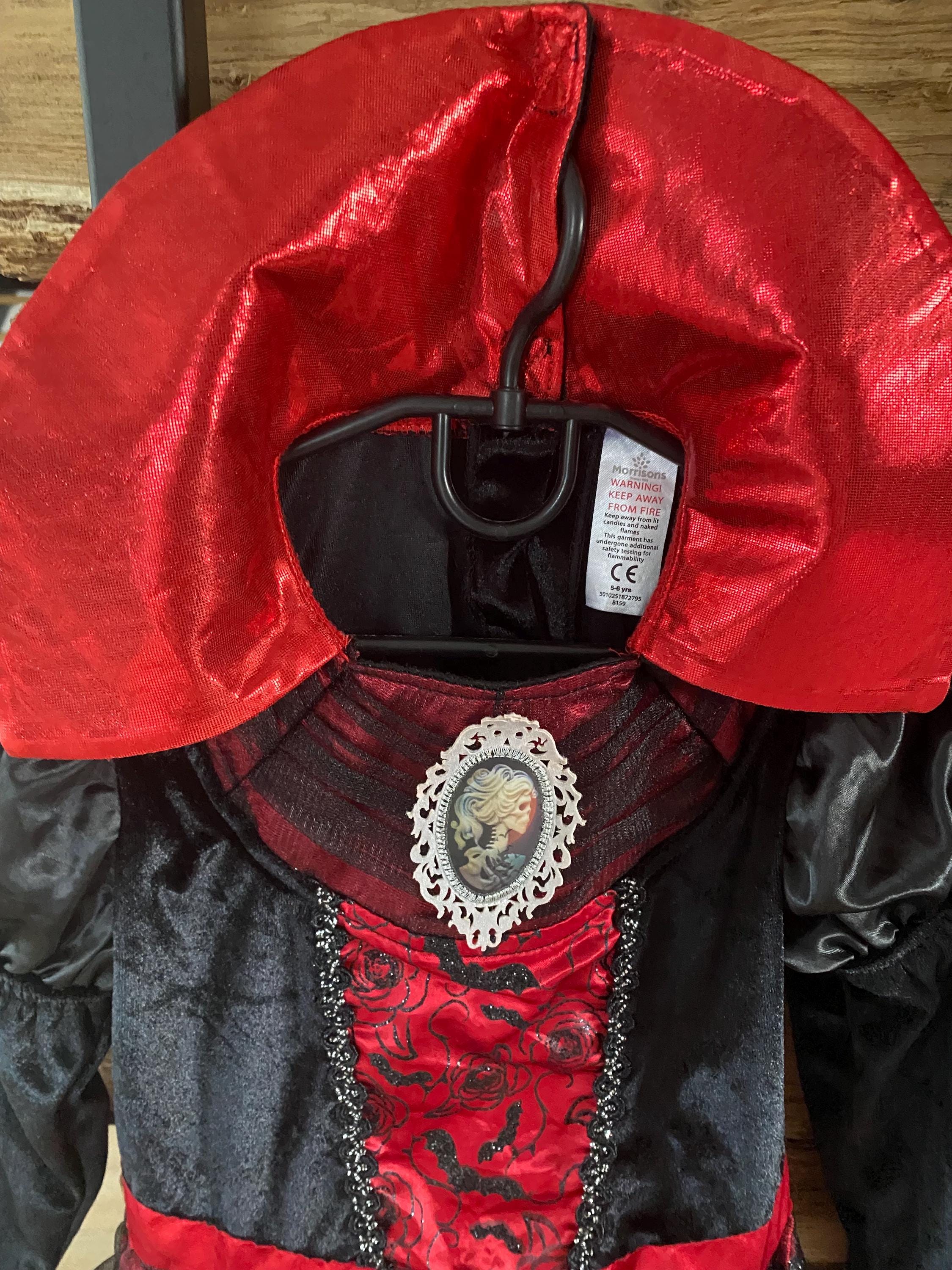 strapless open back dress Halloween Frock Dress for Girls  Red & Black Witch Costume