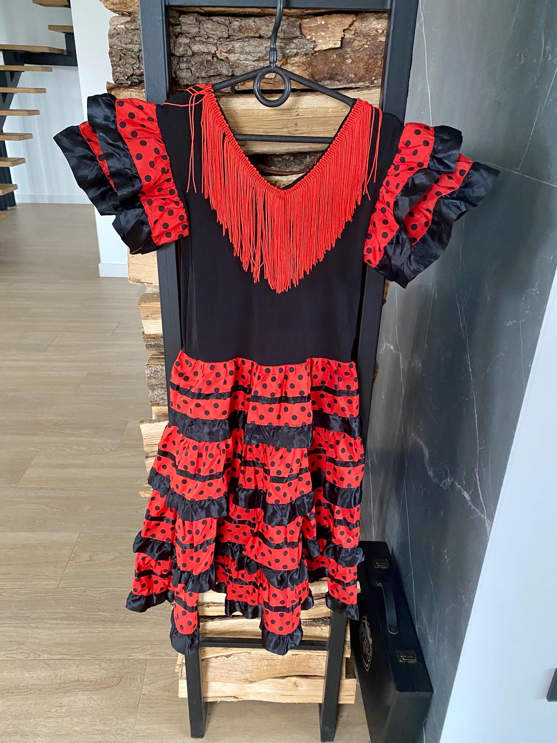 【スペイン製】高級 フラメンコ 衣装 ドレス ワンピース フリル リボン 黒 赤 スペイン製】高級 フラメンコ 衣装 ドレス ワンピース フリル リボン