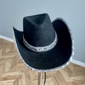 Black Glitter Cowboy Hat | Sparkly Western Party Hat | Festival Rodeo Costume Accessory