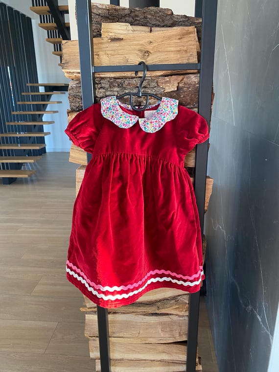 burgundy dress 18 months Vintage Little Bird Baby 18-24 Velvet Floral Dress Toddler Cotton Dress Puff Sleeve Peter Pan Collar birthday 1 year maroon dress for baby girl