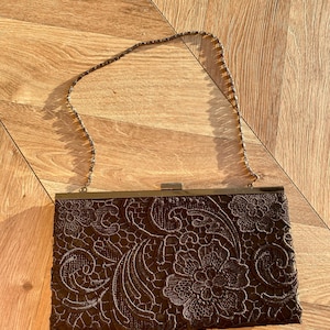 Black Satin Lace Clutch Bag – Evening Purse with Chain – 26x15 cm