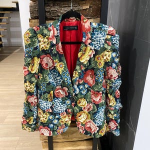 ZARA ギャザーショルダーフローラルブレザージャケット｜レディースM