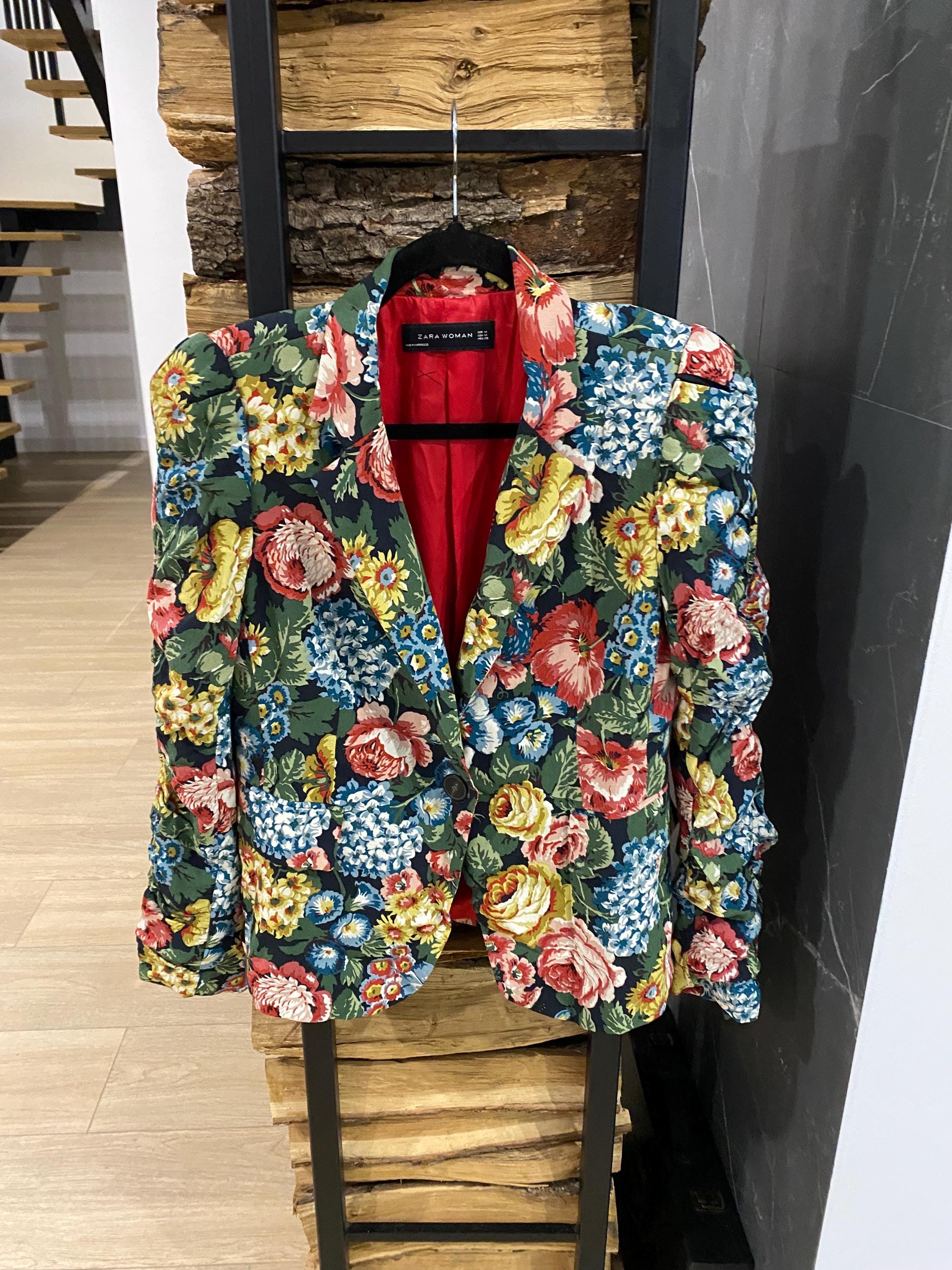 ZARA Floral Blazer Jacket With Gathered Shoulders | Women's Size M