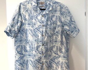 Camisa de lino y algodón: manga corta para hombre, corte relajado - L