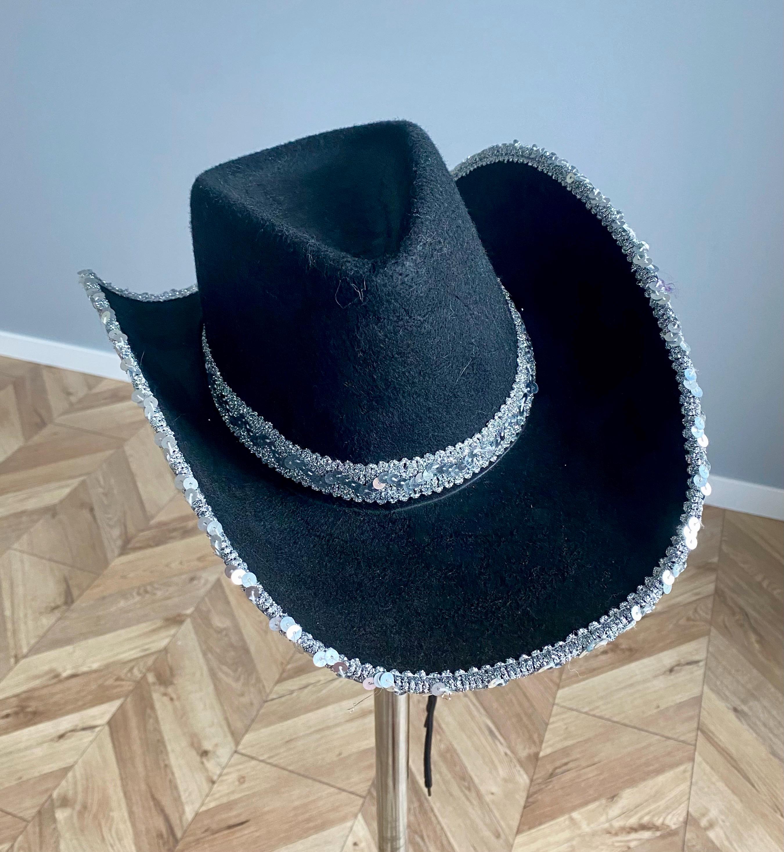Rhinestone Cowboy Hat Wide Brim Glitter Western Party Hat Medium-Large Womens Rhinestone Embellished Cowboy Hat Western Wide Brim  main image 3