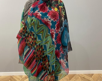 Desigual Floral Ethnic Scarf Wrap Boho Shawl Colorful Lightweight Stole Festival Fashion Statement Accessory 185x98 cm