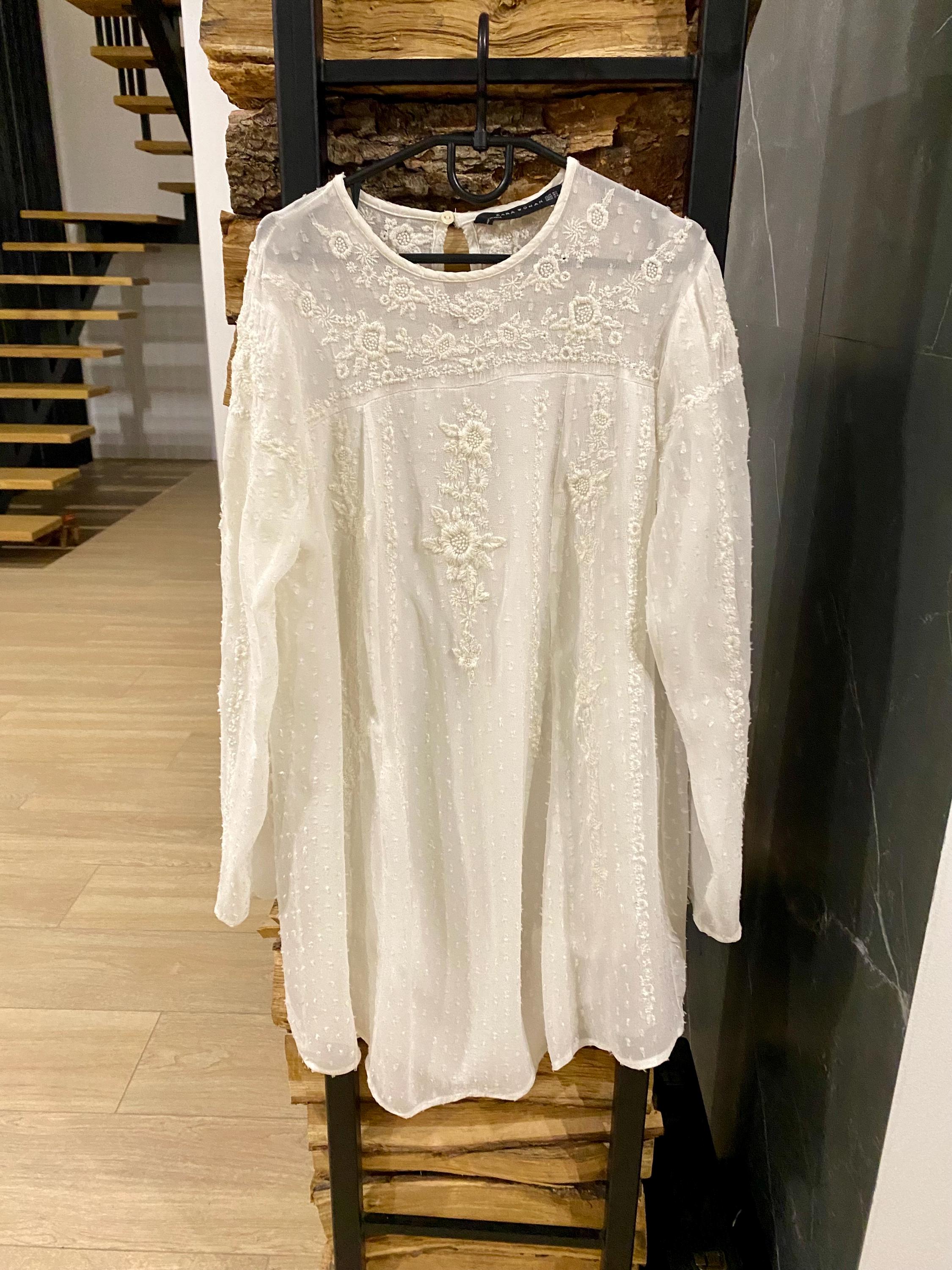 white long sleeve dress zara ZARA WOMAN NWT V-NECK LACE MIDI DRESS WHITE | 8879/549