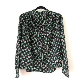 womens green blouse L formal blouse statement High Neck Blouse Secretary classic blouse evening blouse Victorian Blouse high collar blouse