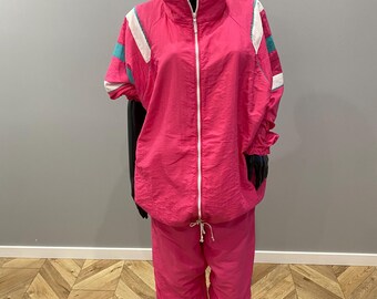Vintage Pink Sports Windbreaker Tracksuit Jacket White Turquoise