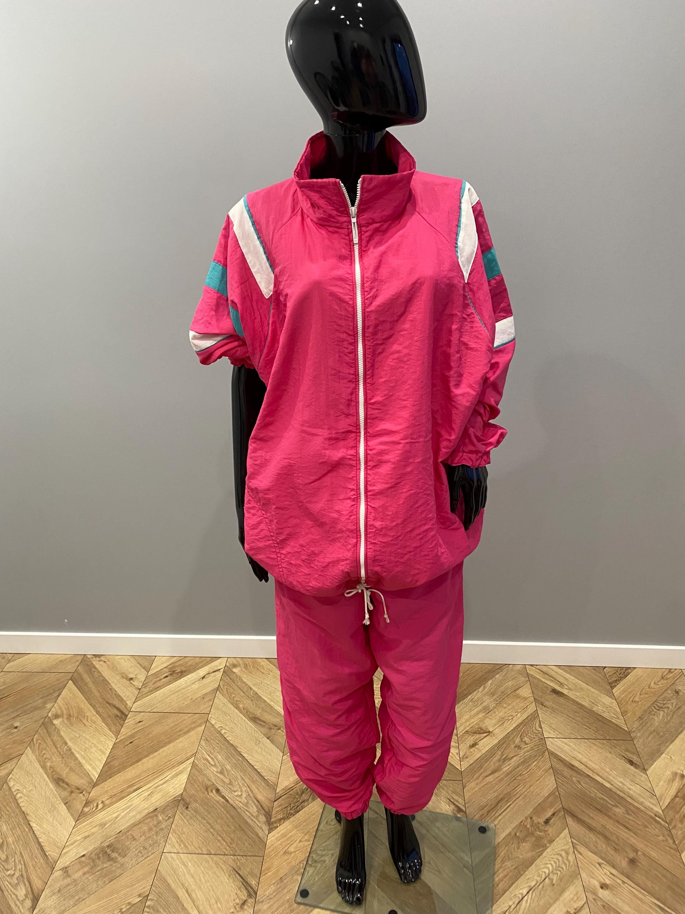 Vintage Pink Sports Windbreaker Tracksuit Jacket White Turquoise
