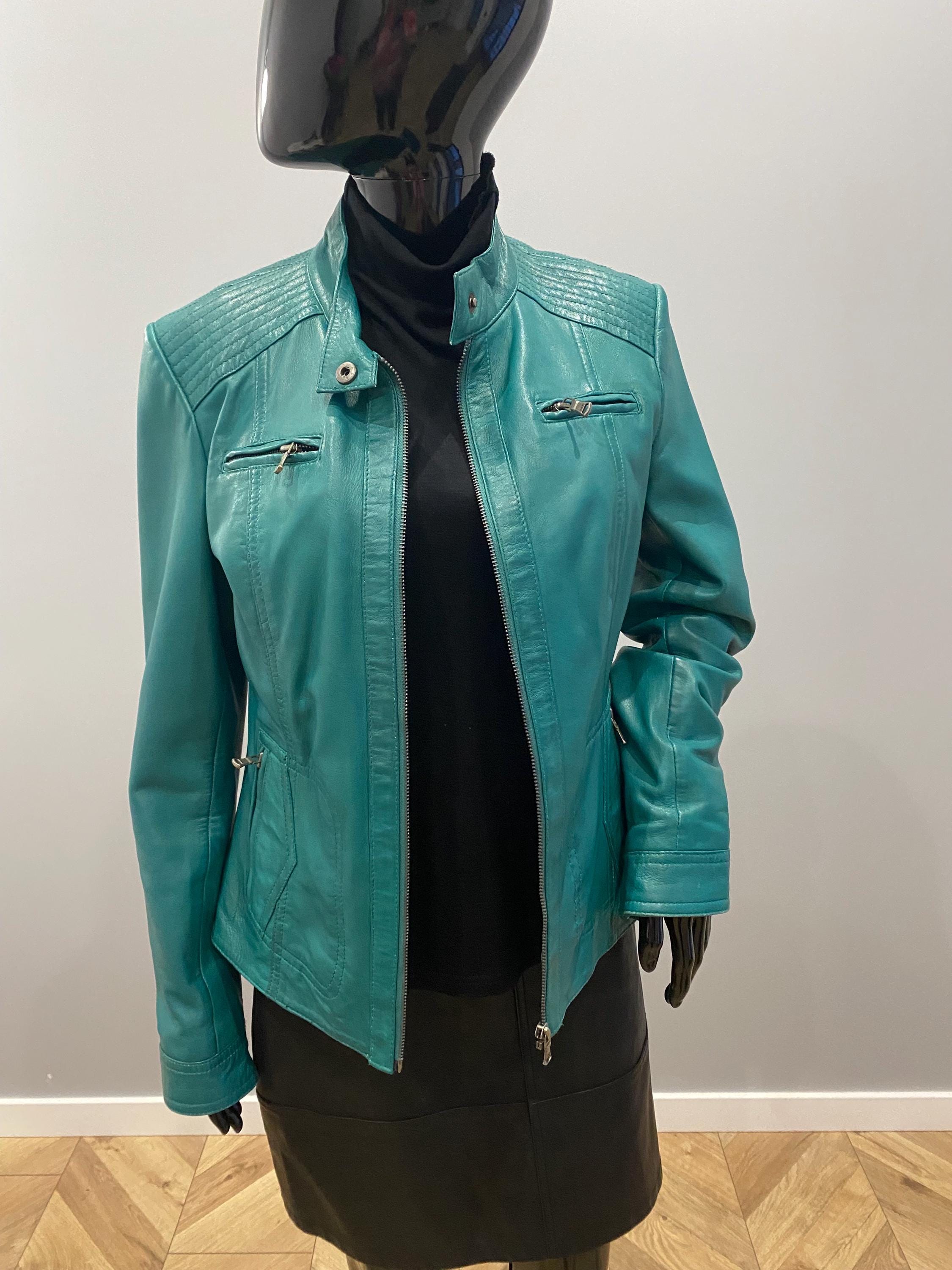 vintage TURKIS TUKKU leather jacketフライト Teal Leather Jacket• Laura Kent •germany• EU 38 M US 10• Like New