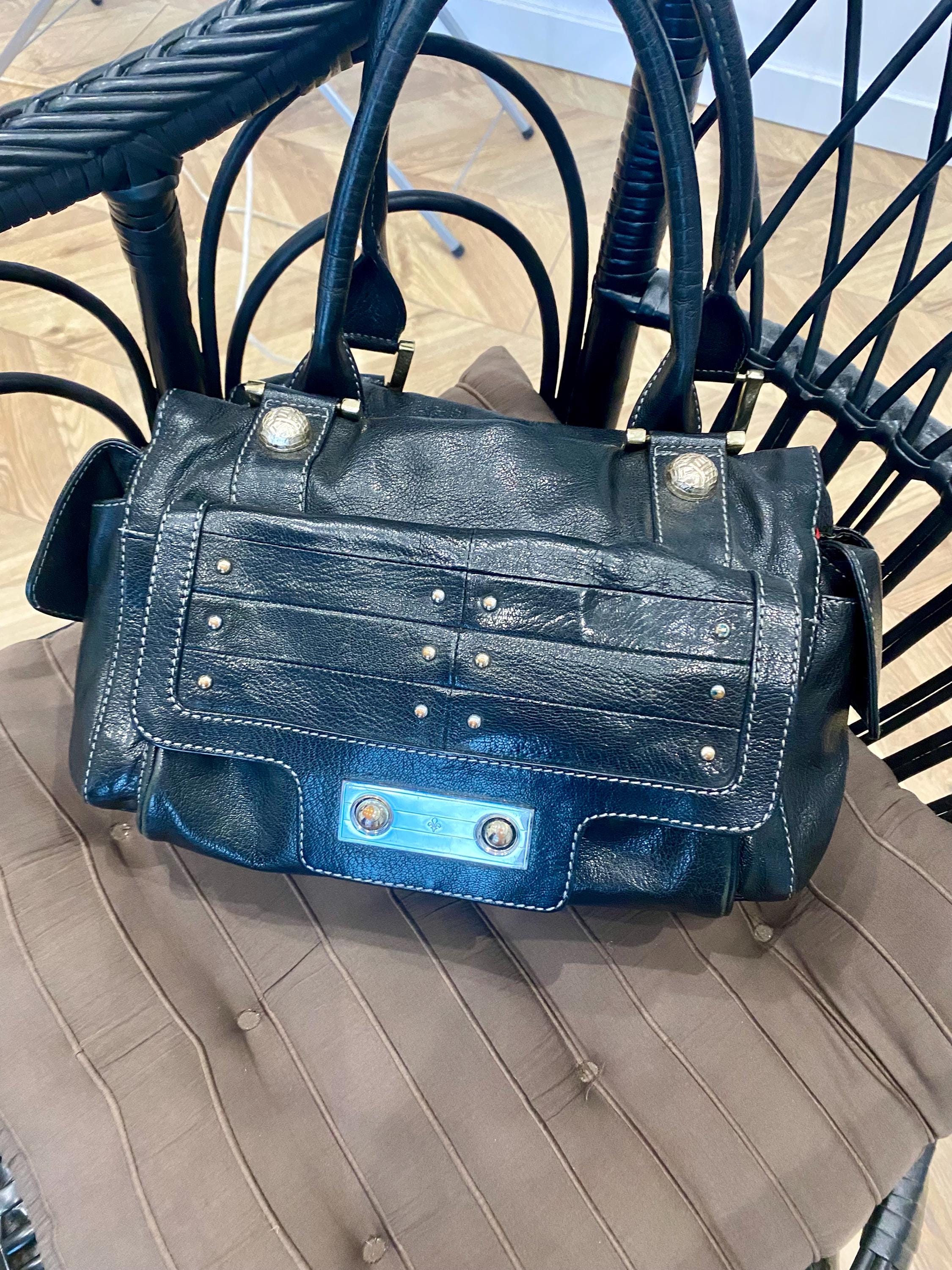 Patrick Cox London Black Leather Tote Bag – Fleur-de-lys Logo 