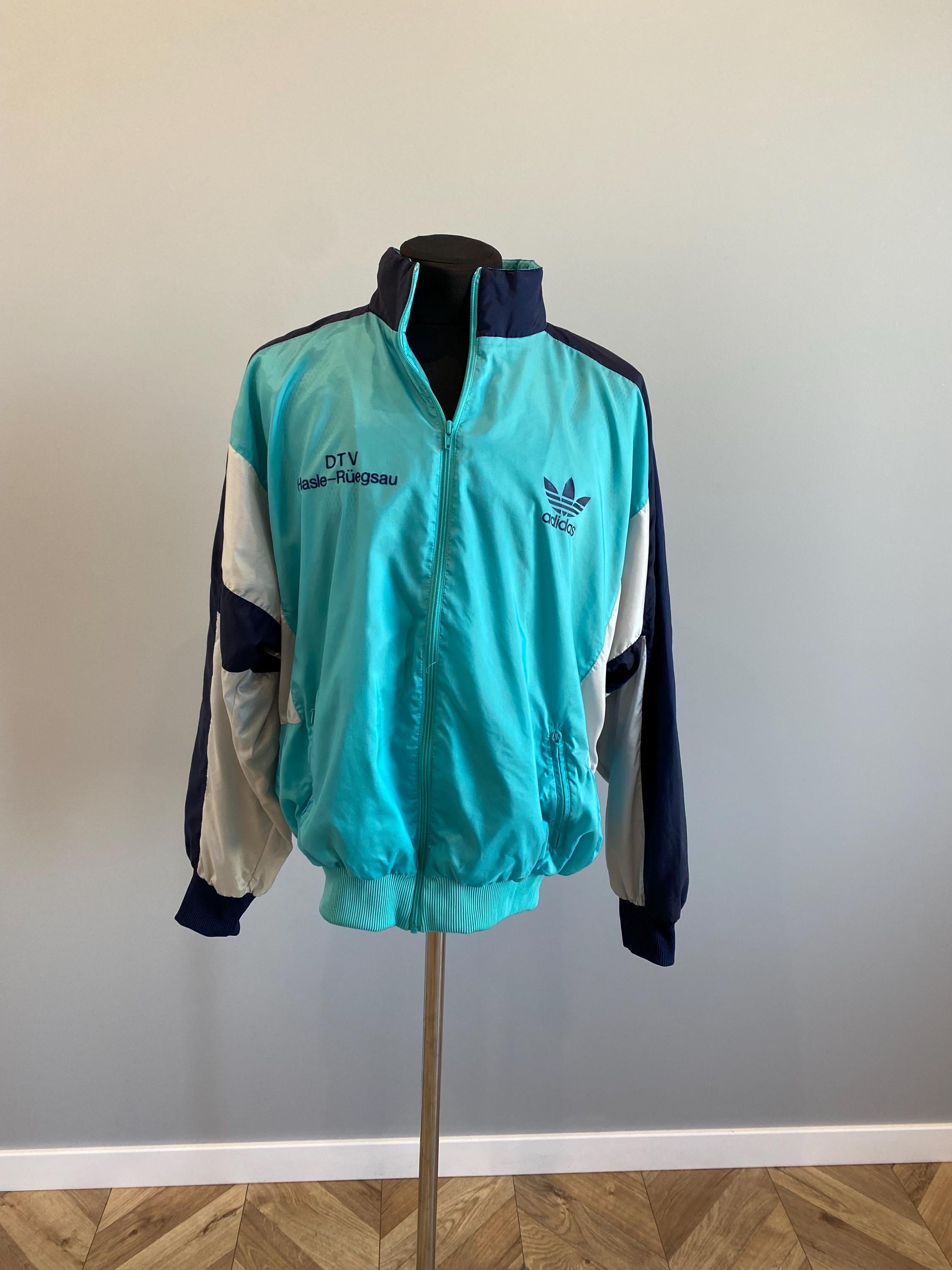 Vintage Adidas Track Jacket Teal & Navy – Zip up Retro 90s Style
