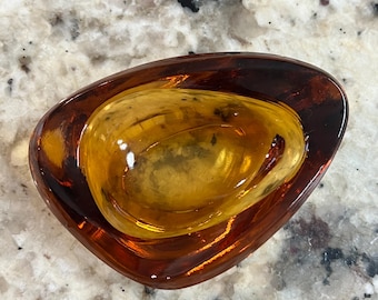 Amber Bohemian Art Crystal Glass 1960's Trinket Bowl