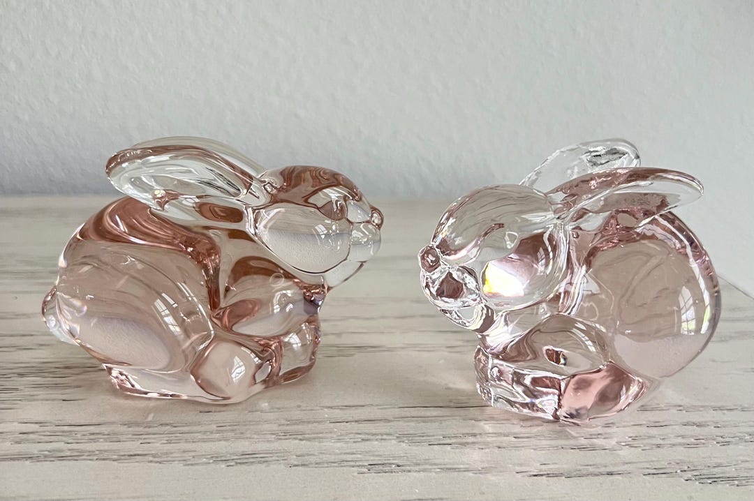 Vintage Art Glass Pink Bunny Rabbit Pale Pink Colored Glass Set of 2 - Etsy