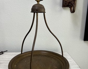 Vintage hand hammered Turkish Brass  hanging tea tray,  bird feeder, plant hanger