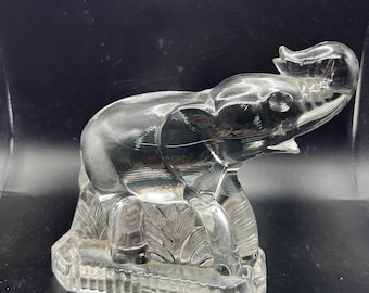 Vintage Fostoria Clear Molded Glass Elephant Bookend / Paperweight Circa 1940s