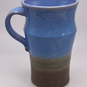 Hand Thrown Studio Art Pottery Mug   Green Blue and brown  Artist Signed