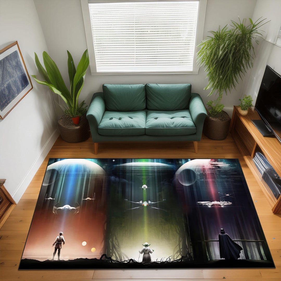 Yoda Rug Star Wars Rug, Yoda Luke Darth Vader Scene Area Rug, Galactic Death ...
