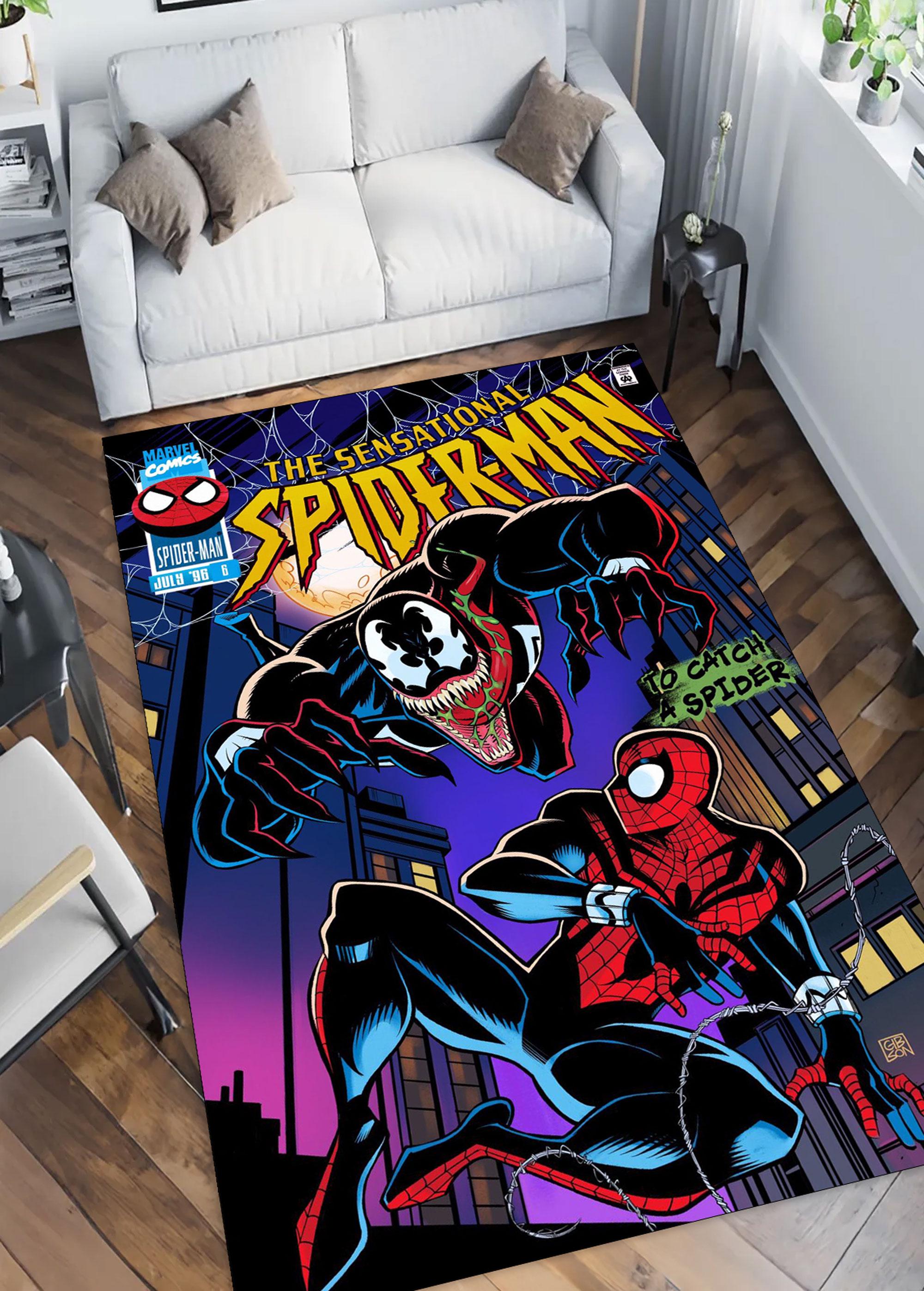 Spiderman Comics Rug: Machine Washable Kids Room Decor - Etsy